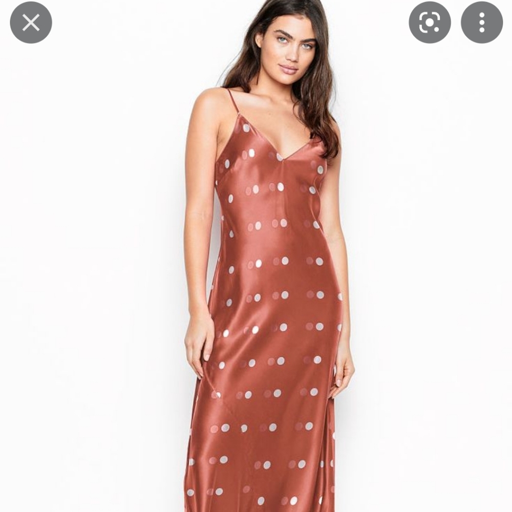 Victoria's Secret Washable SILK Midi Slip chemise Dress Rose Dot